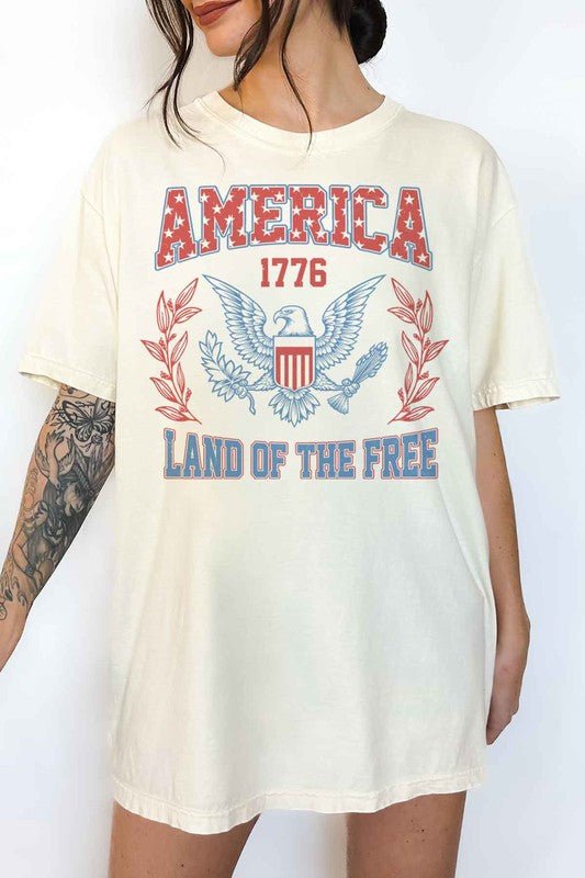 AMERICA LAND OF THE FREE OVERSIZED GRAPHIC TEE - Pistols 'n Petticoats - #westernboutique# - #westernfashion#