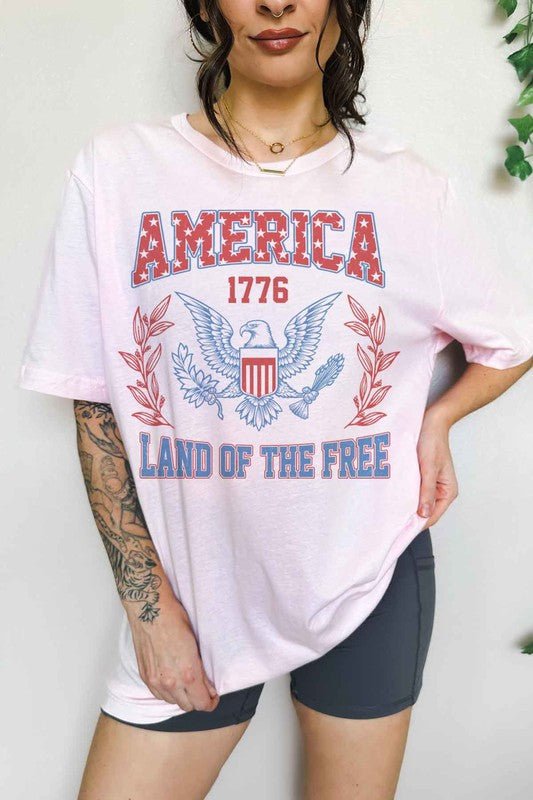 AMERICA LAND OF THE FREE OVERSIZED GRAPHIC TEE - Pistols 'n Petticoats - #westernboutique# - #westernfashion#