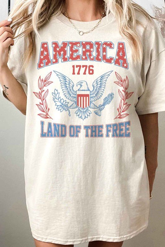 AMERICA LAND OF THE FREE OVERSIZED GRAPHIC TEE - Pistols 'n Petticoats - #westernboutique# - #westernfashion#