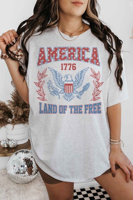 AMERICA LAND OF THE FREE OVERSIZED GRAPHIC TEE - Pistols 'n Petticoats - #westernboutique# - #westernfashion#