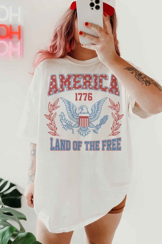 AMERICA LAND OF THE FREE OVERSIZED GRAPHIC TEE - Pistols 'n Petticoats - #westernboutique# - #westernfashion#