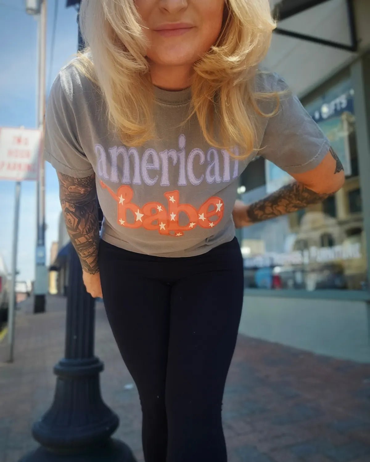 American Babe tee, patriotic western tee, women’s graphic t-shirt, cowgirl patriotic shirt, stars and stripes tee, western graphic top, country fashion tee