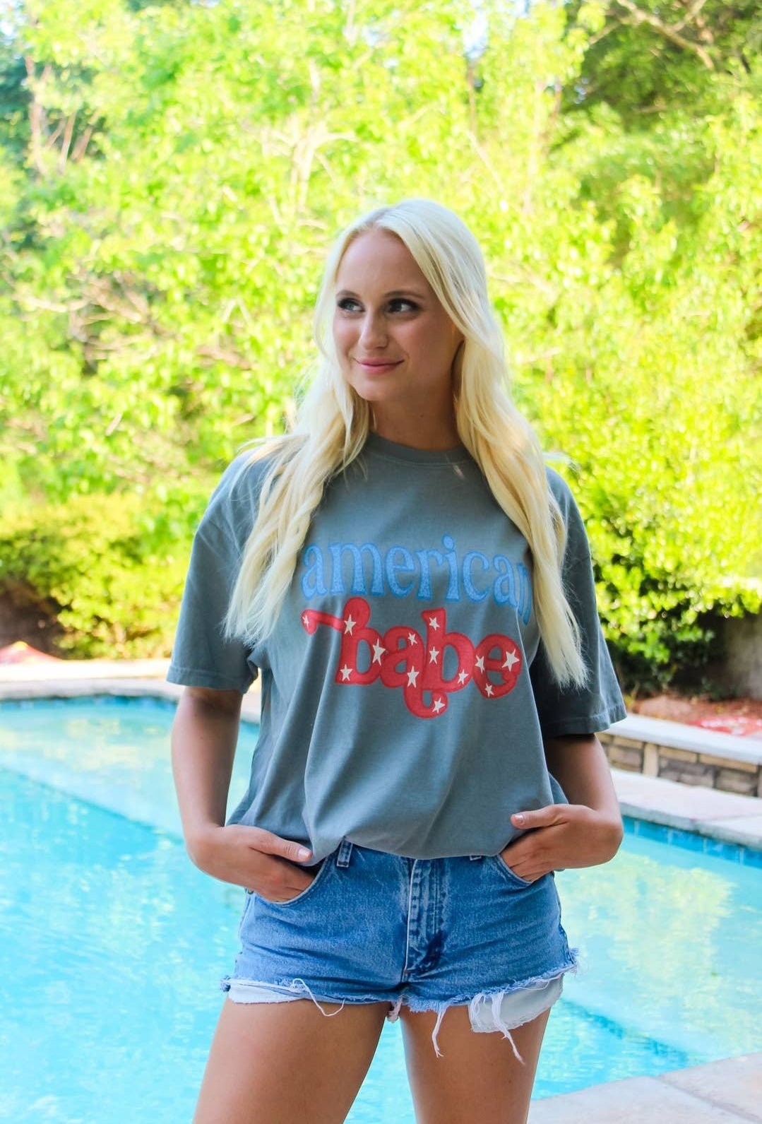 American Babe tee, patriotic western tee, women’s graphic t-shirt, cowgirl patriotic shirt, stars and stripes tee, western graphic top, country fashion tee