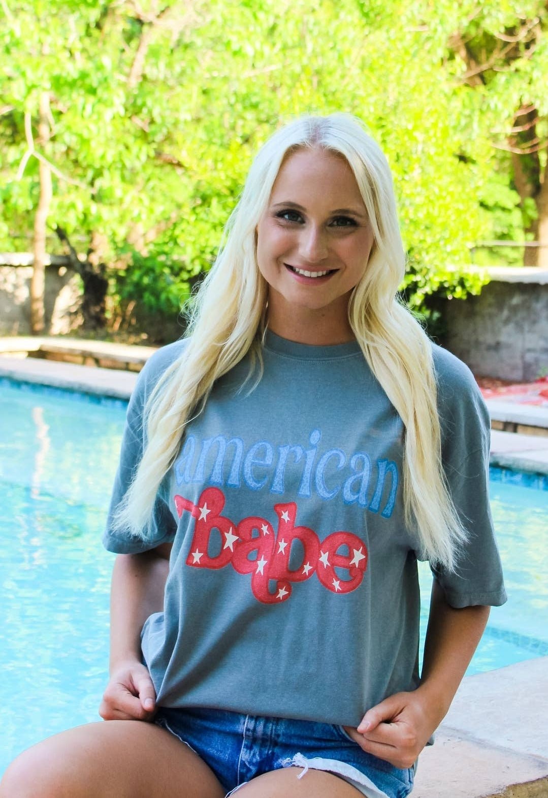 American Babe tee, patriotic western tee, women’s graphic t-shirt, cowgirl patriotic shirt, stars and stripes tee, western graphic top, country fashion tee