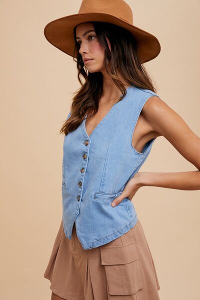 Annie Wear Button Down V - Neck Denim Vest - Pistols 'n Petticoats - #westernboutique# - #westernfashion#