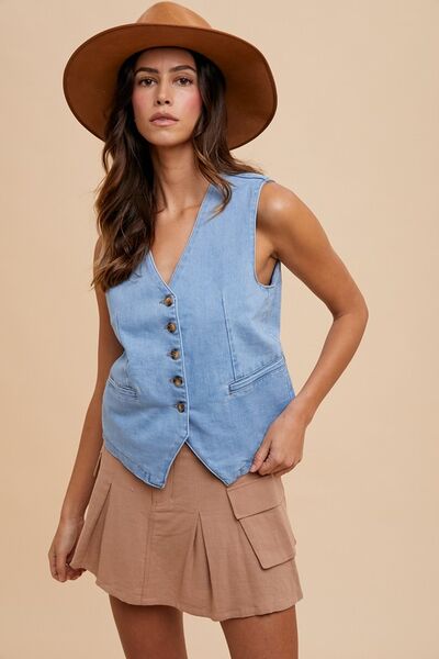 Annie Wear Button Down V - Neck Denim Vest - Pistols 'n Petticoats - #westernboutique# - #westernfashion#