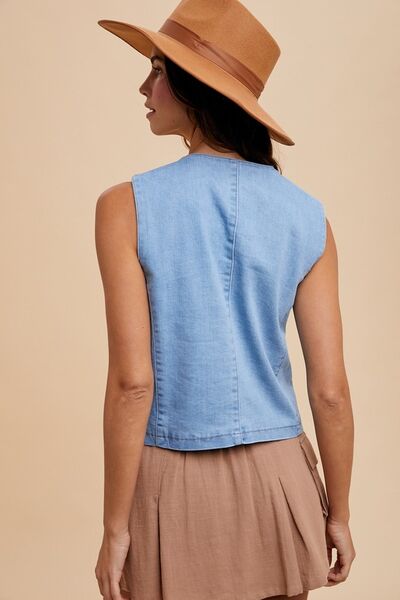 Annie Wear Button Down V - Neck Denim Vest - Pistols 'n Petticoats - #westernboutique# - #westernfashion#