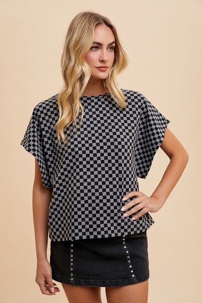 Annie Wear Checkered Round Neck Short Sleeve T-Shirt - Pistols 'n Petticoats - #westernboutique# - #westernfashion#