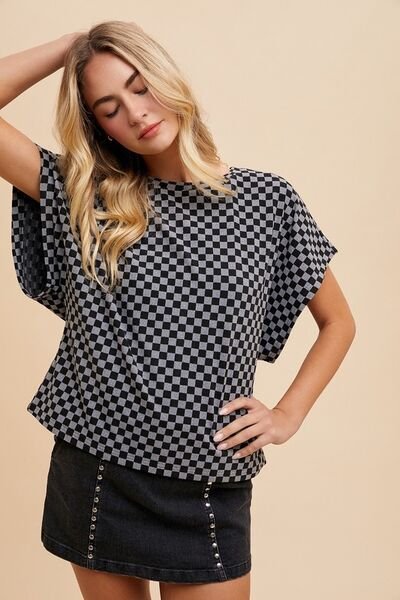 Annie Wear Checkered Round Neck Short Sleeve T-Shirt - Pistols 'n Petticoats - #westernboutique# - #westernfashion#