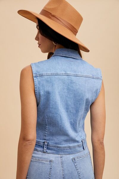 Annie Wear Collared Neck Button Down Denim Vest - Pistols 'n Petticoats - #westernboutique# - #westernfashion#