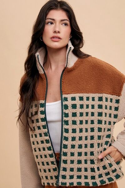 Annie Wear Plaid Zip Up Drop Shoulder Sherpa Jacket - Pistols 'n Petticoats - #westernboutique# - #westernfashion#