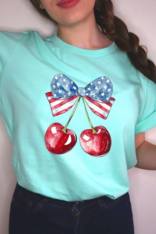 Bow America Cherry Graphic Plus Tee - Pistols 'n Petticoats - #westernboutique# - #westernfashion#