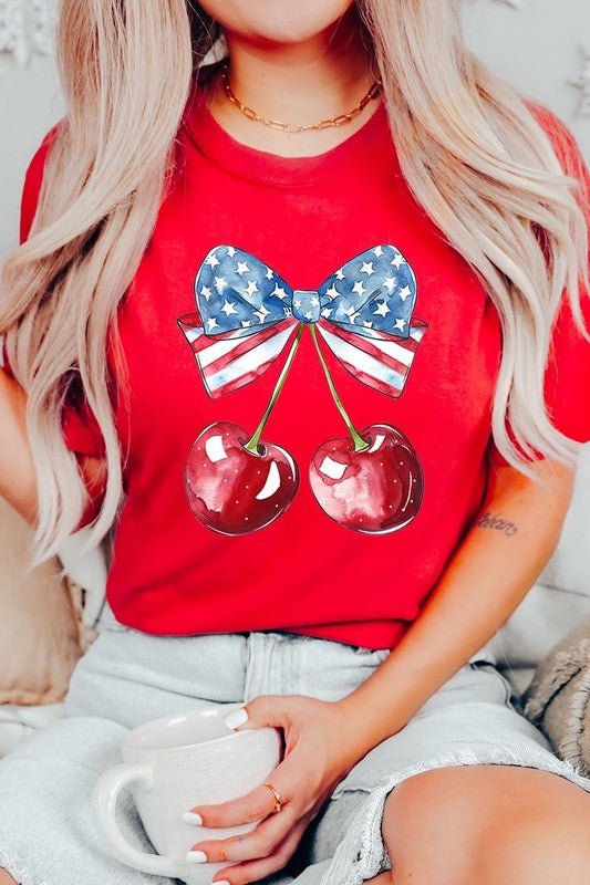 Bow America Cherry Graphic Plus Tee - Pistols 'n Petticoats - #westernboutique# - #westernfashion#