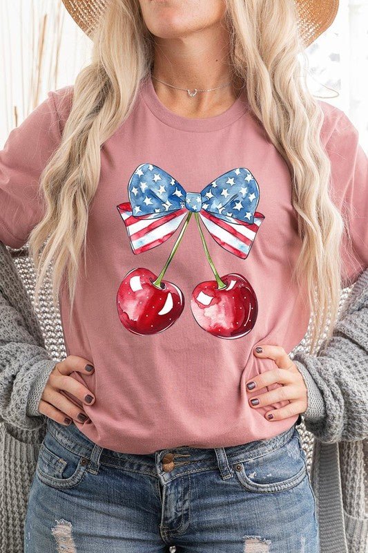 Bow America Cherry Graphic Plus Tee - Pistols 'n Petticoats - #westernboutique# - #westernfashion#