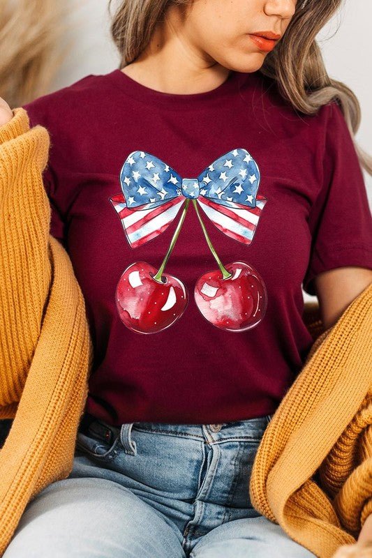 Bow America Cherry Graphic Plus Tee - Pistols 'n Petticoats - #westernboutique# - #westernfashion#