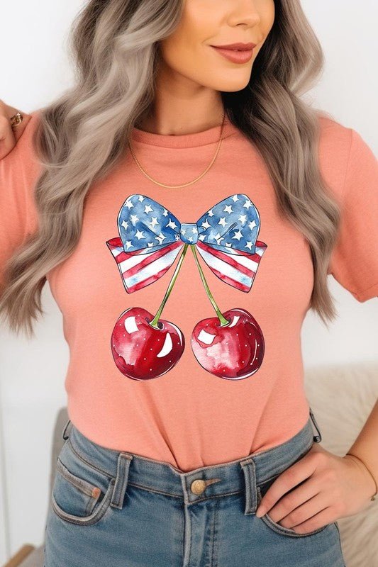 Bow America Cherry Graphic Plus Tee - Pistols 'n Petticoats - #westernboutique# - #westernfashion#