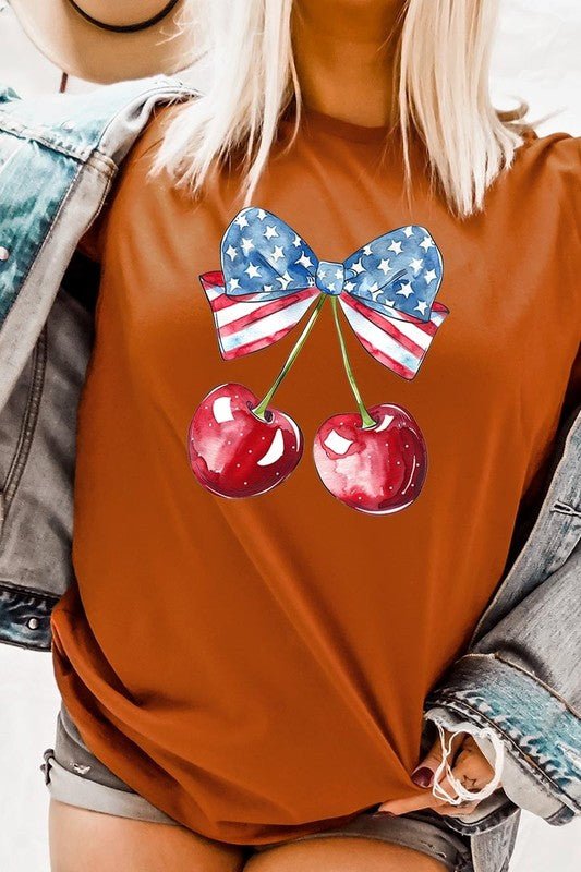 Bow America Cherry Graphic Plus Tee - Pistols 'n Petticoats - #westernboutique# - #westernfashion#