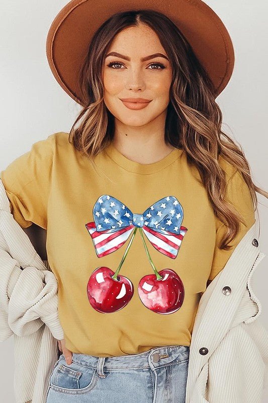 Bow America Cherry Graphic Plus Tee - Pistols 'n Petticoats - #westernboutique# - #westernfashion#