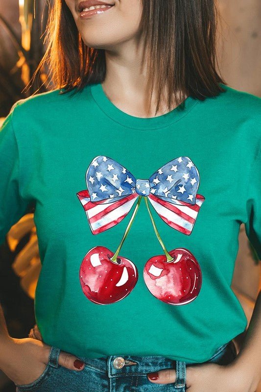 Bow America Cherry Graphic Plus Tee - Pistols 'n Petticoats - #westernboutique# - #westernfashion#