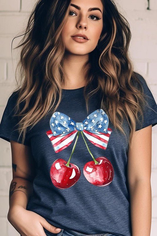 Bow America Cherry Graphic Plus Tee - Pistols 'n Petticoats - #westernboutique# - #westernfashion#