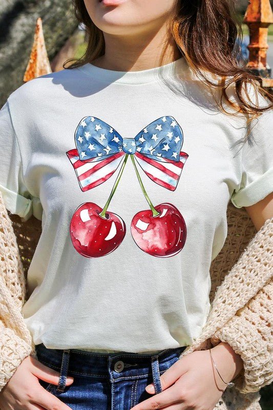 Bow America Cherry Graphic Plus Tee - Pistols 'n Petticoats - #westernboutique# - #westernfashion#