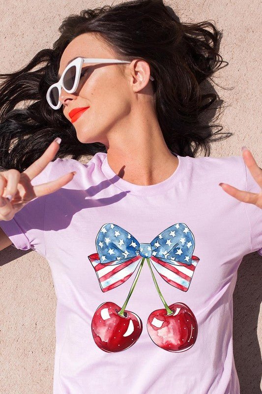 Bow America Cherry Graphic Plus Tee - Pistols 'n Petticoats - #westernboutique# - #westernfashion#