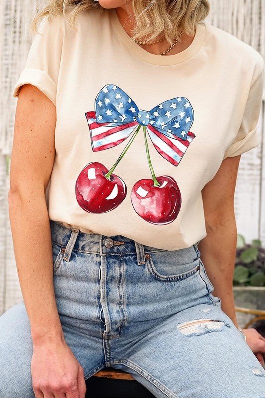 Bow America Cherry Graphic Plus Tee - Pistols 'n Petticoats - #westernboutique# - #westernfashion#