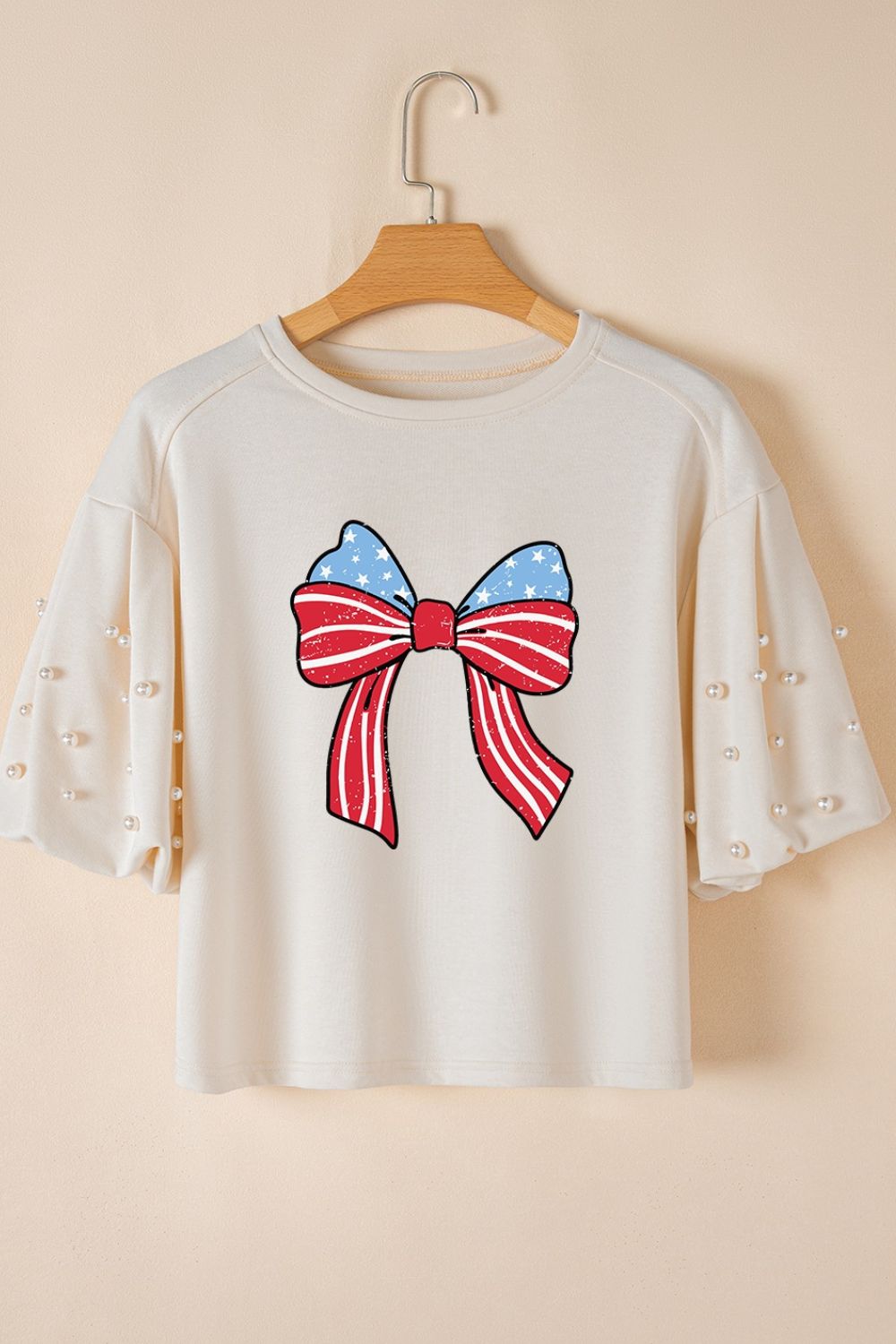 Bowknot Graphic Pearl Puff Half Sleeve T Shirt - Pistols 'n Petticoats - #westernboutique# - #westernfashion#