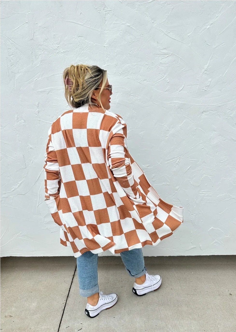 checkered cardigan, western cardigan, plaid cardigan sweater, blanket knit sweater, cowgirl cardigan, women’s western sweater, country plaid knit