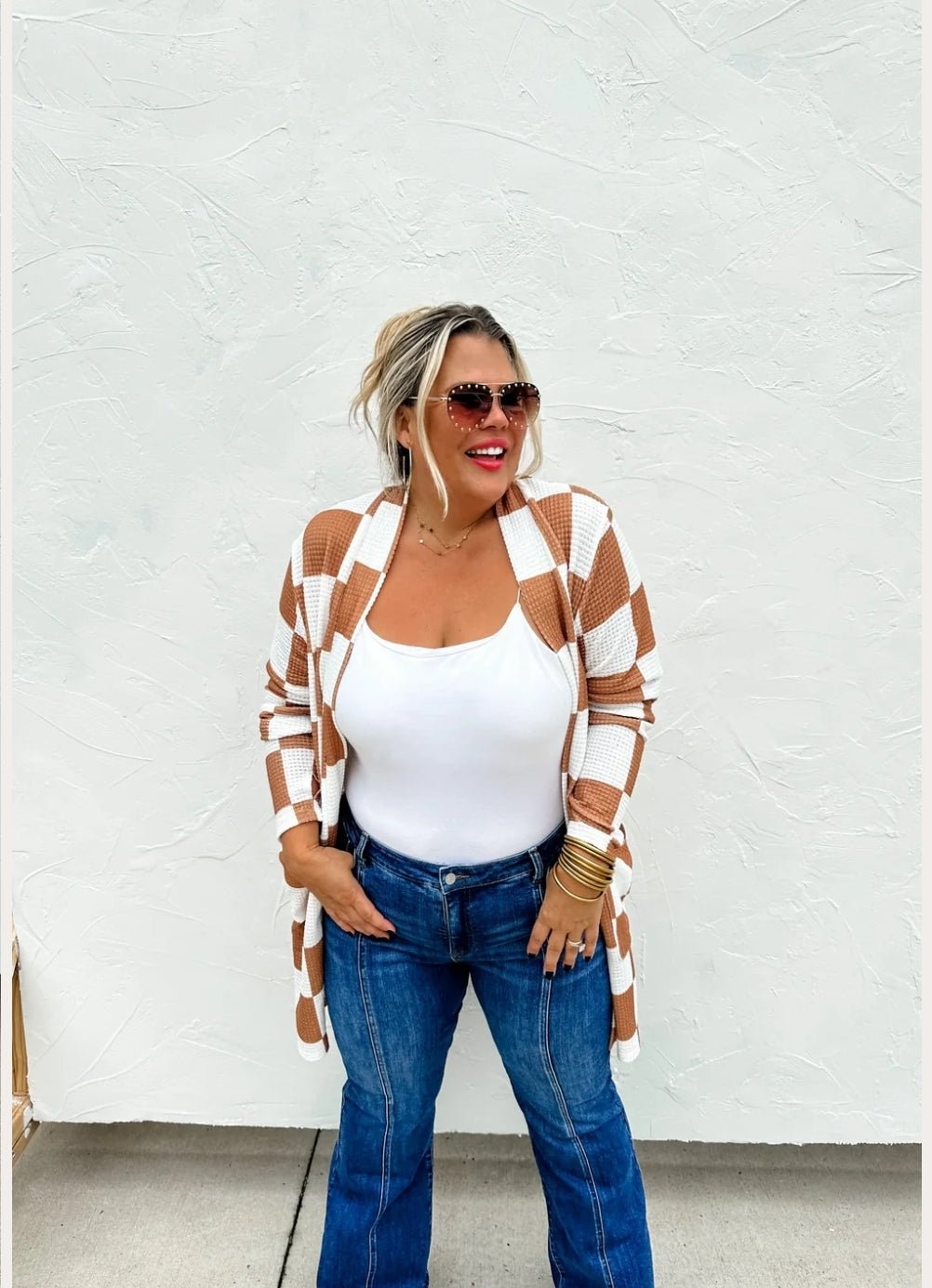 checkered cardigan, western cardigan, plaid cardigan sweater, blanket knit sweater, cowgirl cardigan, women’s western sweater, country plaid knit