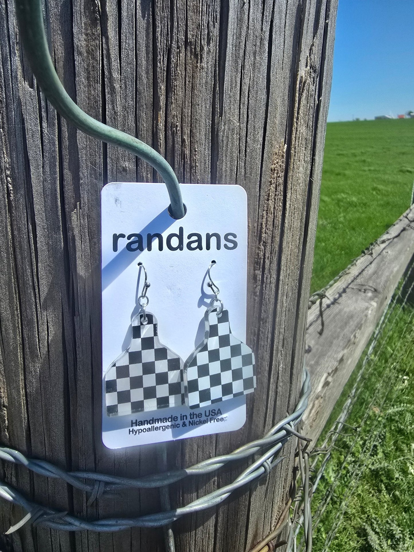 Checkered Dandle Earrings - Pistols 'n Petticoats - #westernboutique# - #westernfashion#