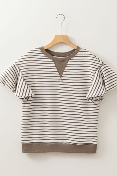 Contrast Striped Ruffle Short Sleeve Top - Pistols 'n Petticoats - #westernboutique# - #westernfashion#