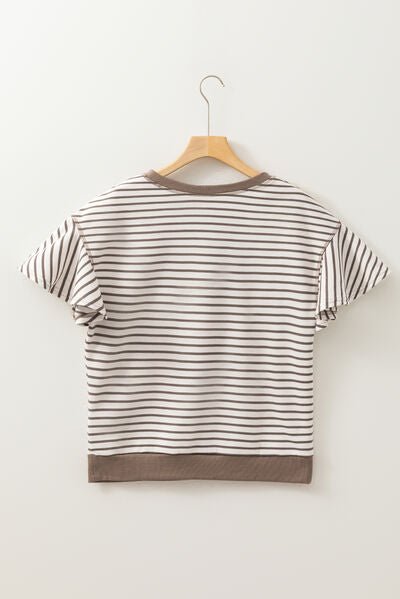 Contrast Striped Ruffle Short Sleeve Top - Pistols 'n Petticoats - #westernboutique# - #westernfashion#