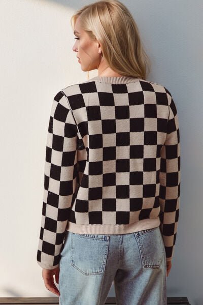 double take cardigan, checkered tie front cardigan, western knit cardigan, long sleeve checkered cardigan, cowgirl tie front sweater, women’s checkered knit cardigan, country western cardigan