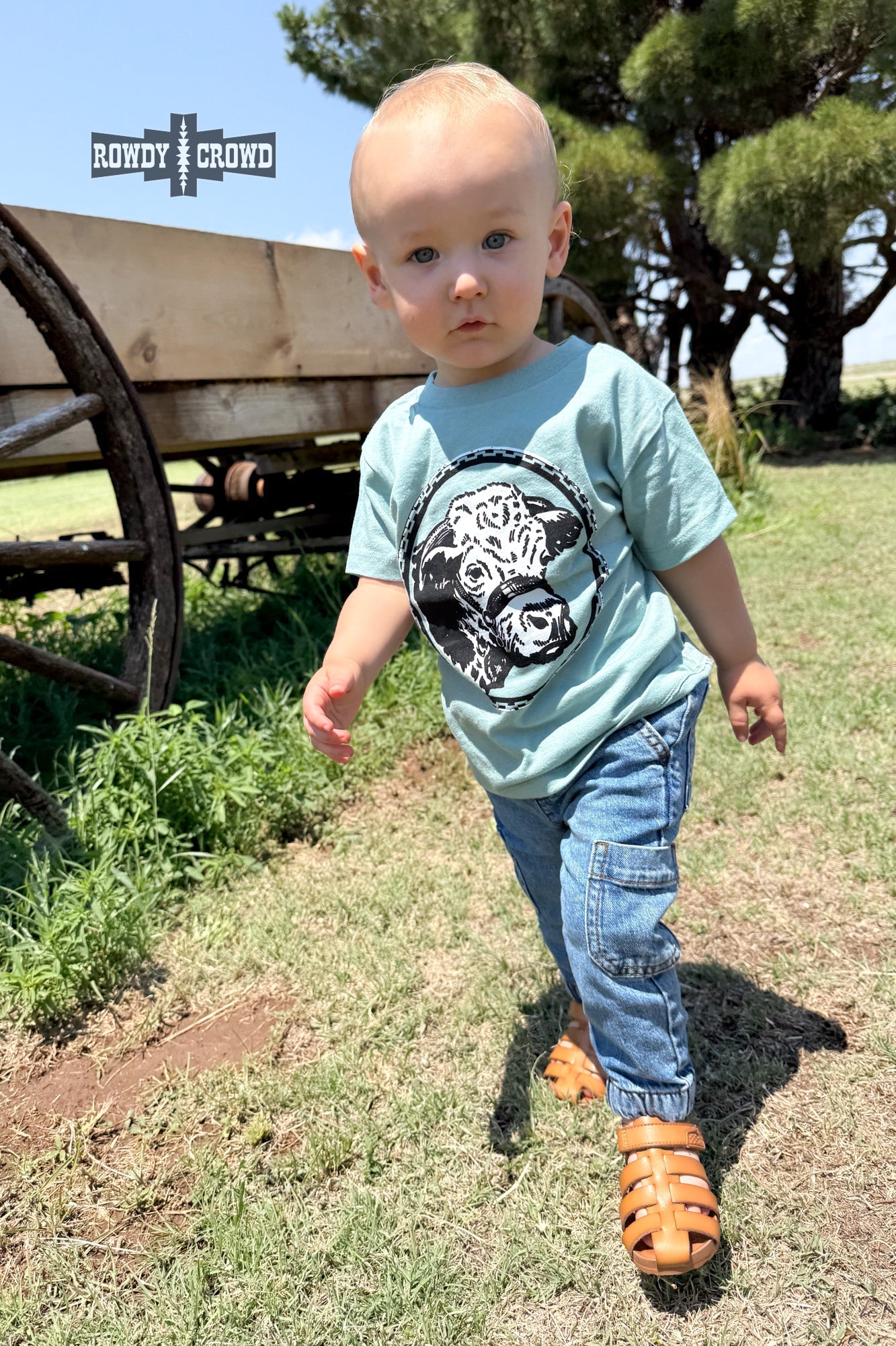 KIDS Happy Hereford Tee - BLUE - Pistols 'n Petticoats - western boutique - womens western wear - western wear womens
