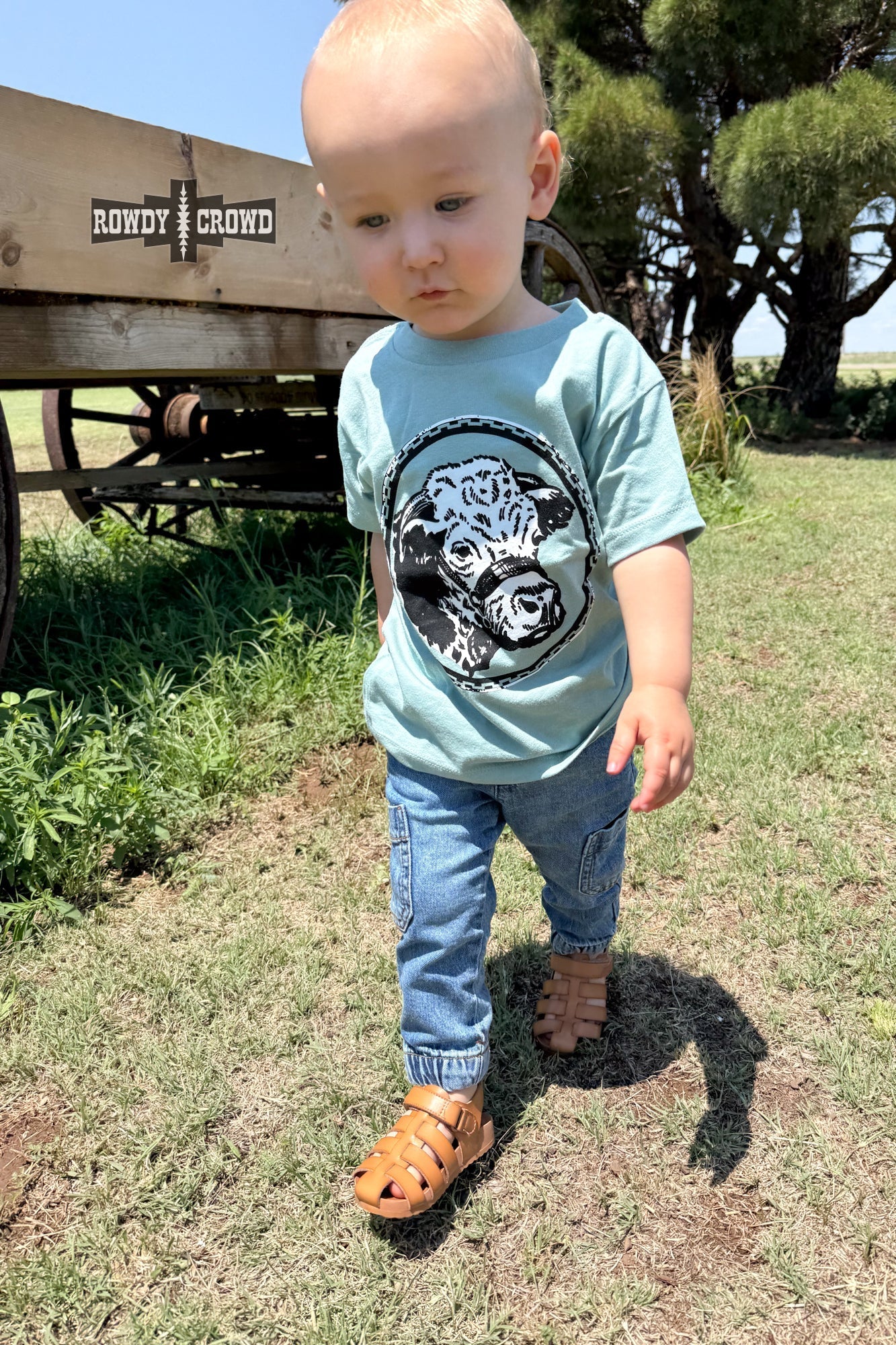KIDS Happy Hereford Tee - BLUE - Pistols 'n Petticoats - western boutique - womens western wear - western wear womens