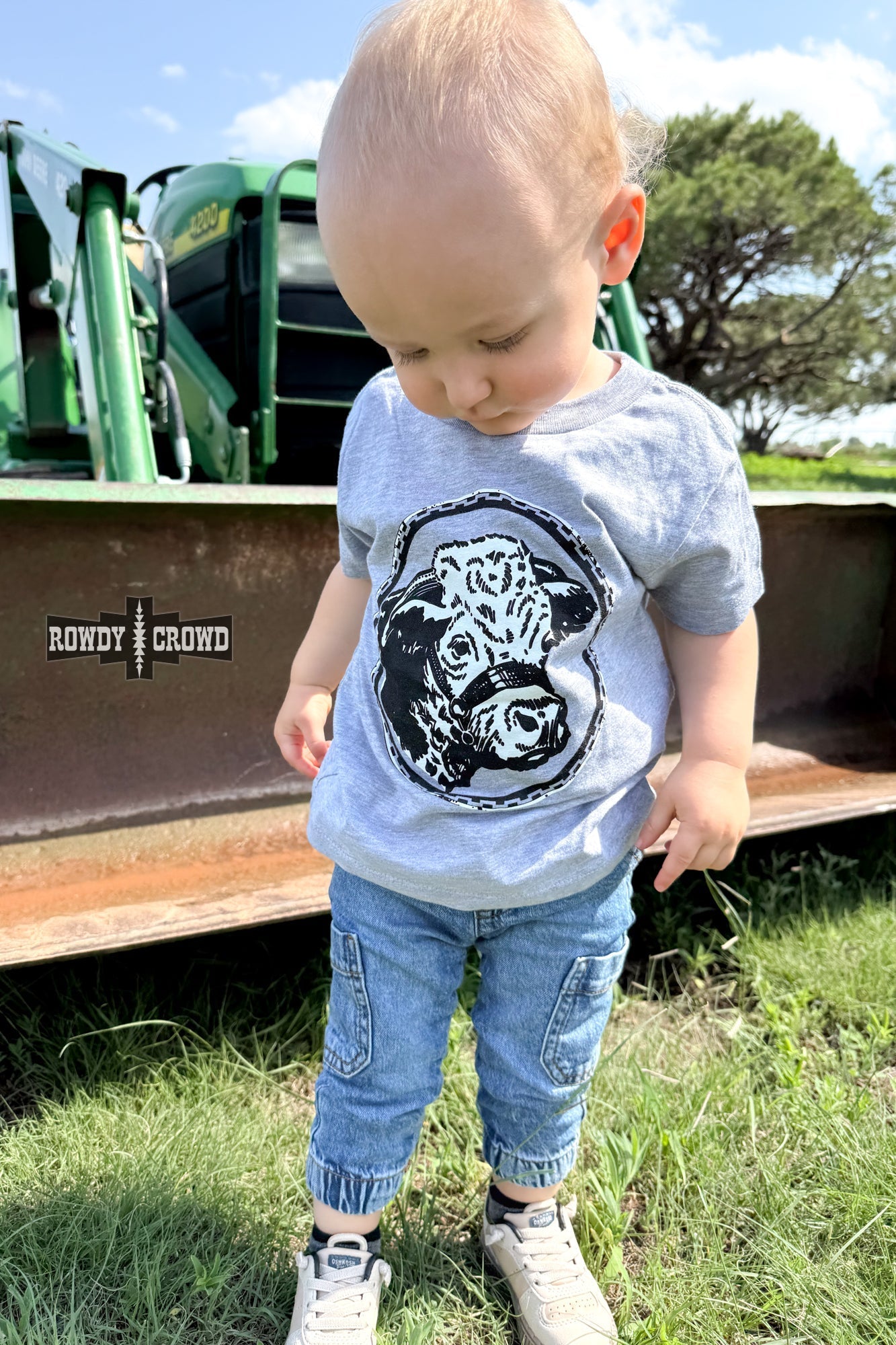 KIDS Happy Hereford Tee - GREY - Pistols 'n Petticoats - western boutique - womens western wear - western wear womens