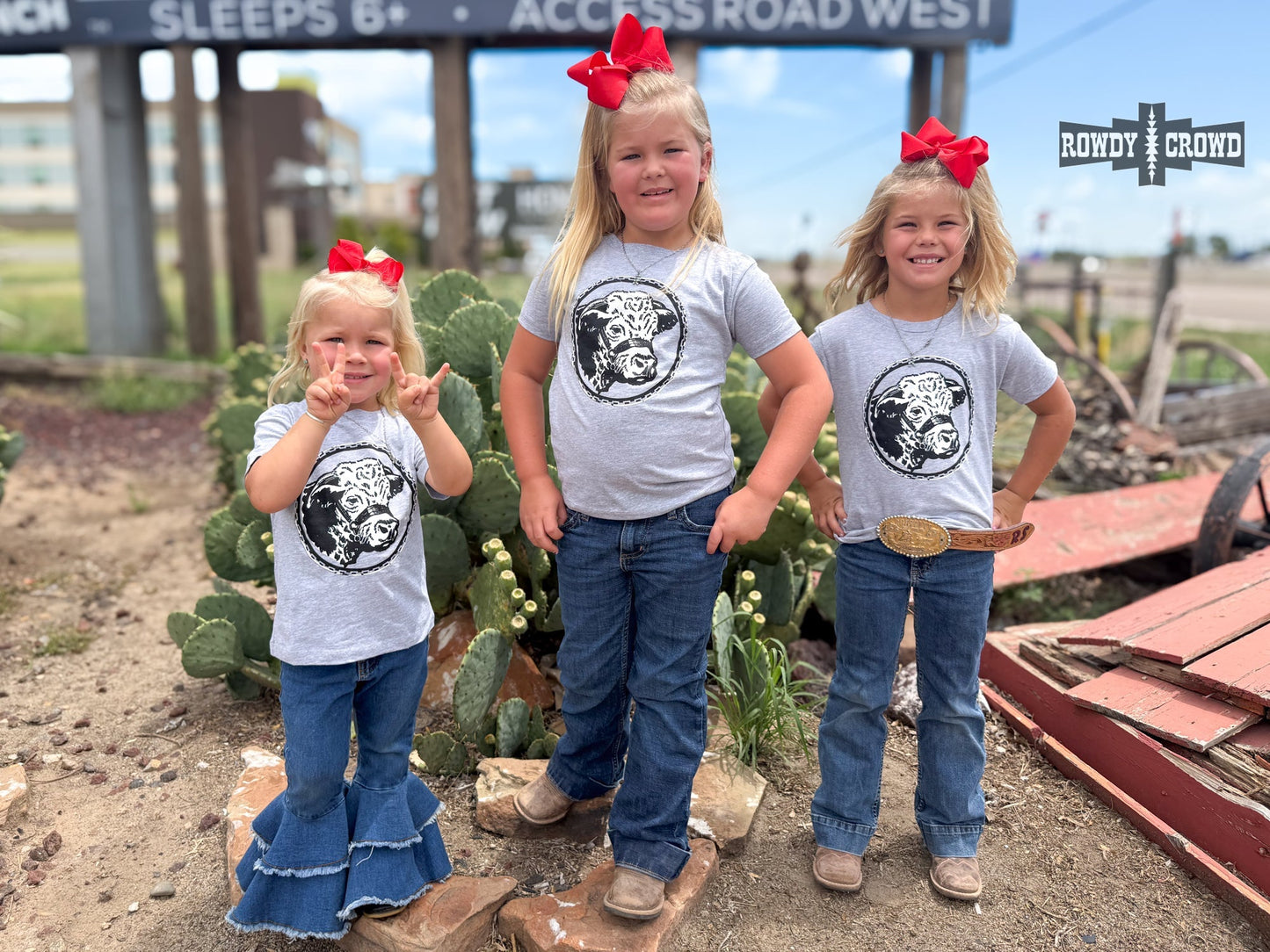 KIDS Happy Hereford Tee - GREY - Pistols 'n Petticoats - western boutique - womens western wear - western wear womens