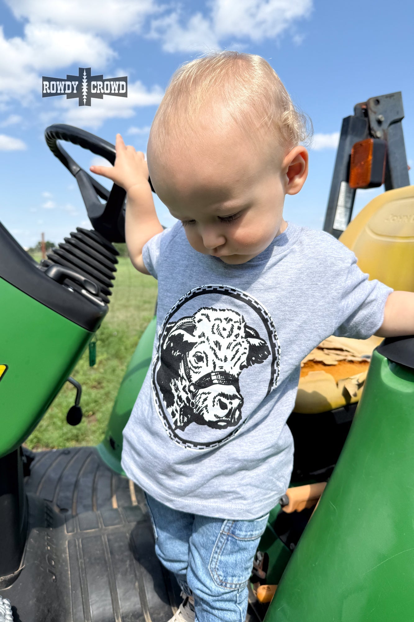 KIDS Happy Hereford Tee - GREY - Pistols 'n Petticoats - western boutique - womens western wear - western wear womens