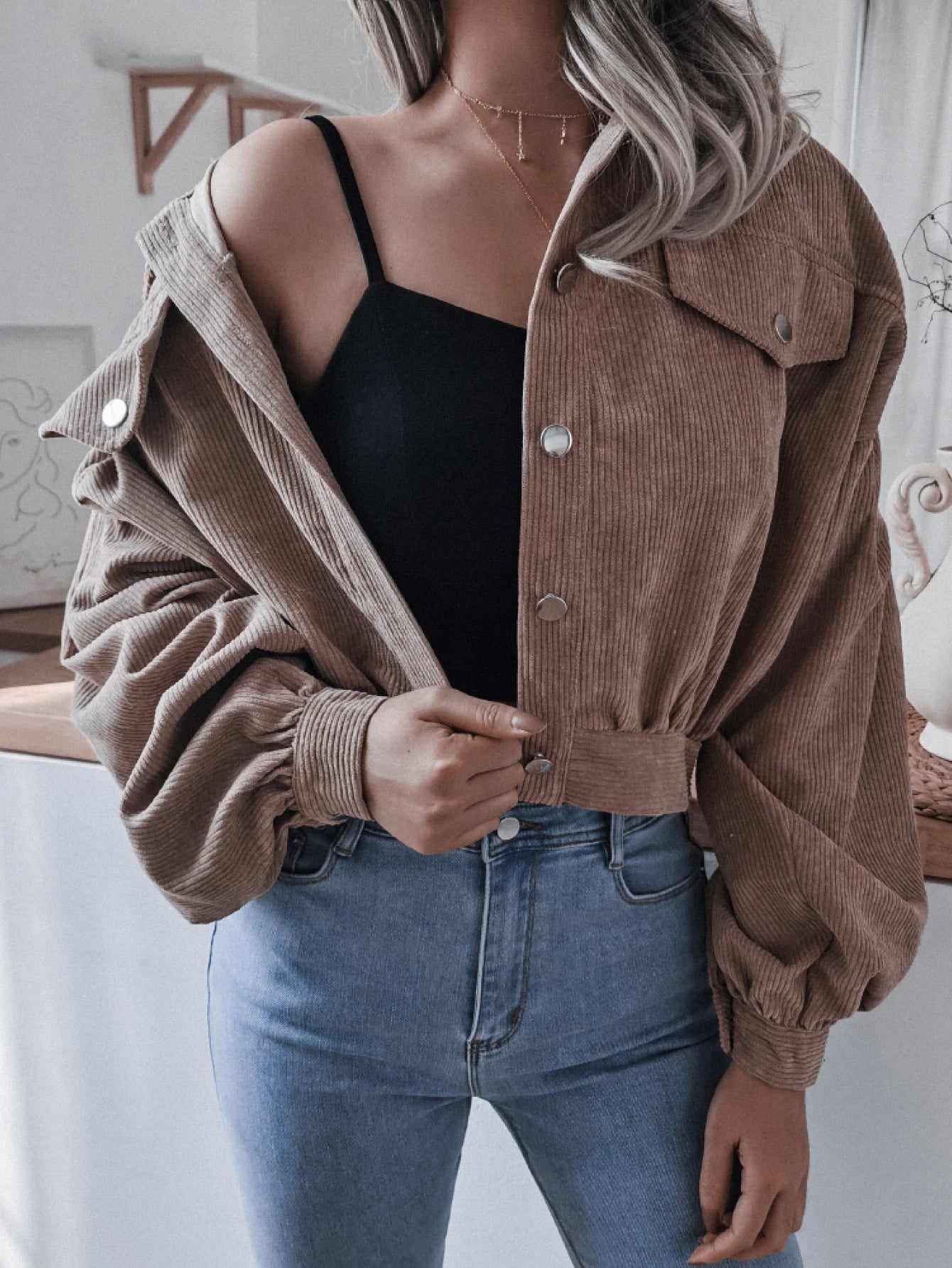 Lantern Sleeve Cropped Corduroy Jacket - Pistols 'n Petticoats - #westernboutique# - #westernfashion#