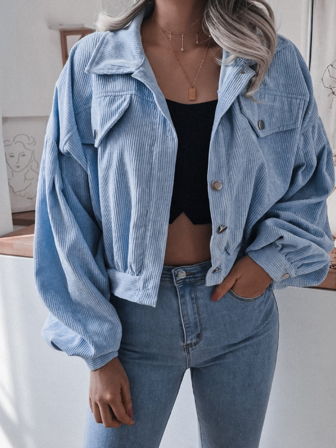 Lantern Sleeve Cropped Corduroy Jacket - Pistols 'n Petticoats - #westernboutique# - #westernfashion#