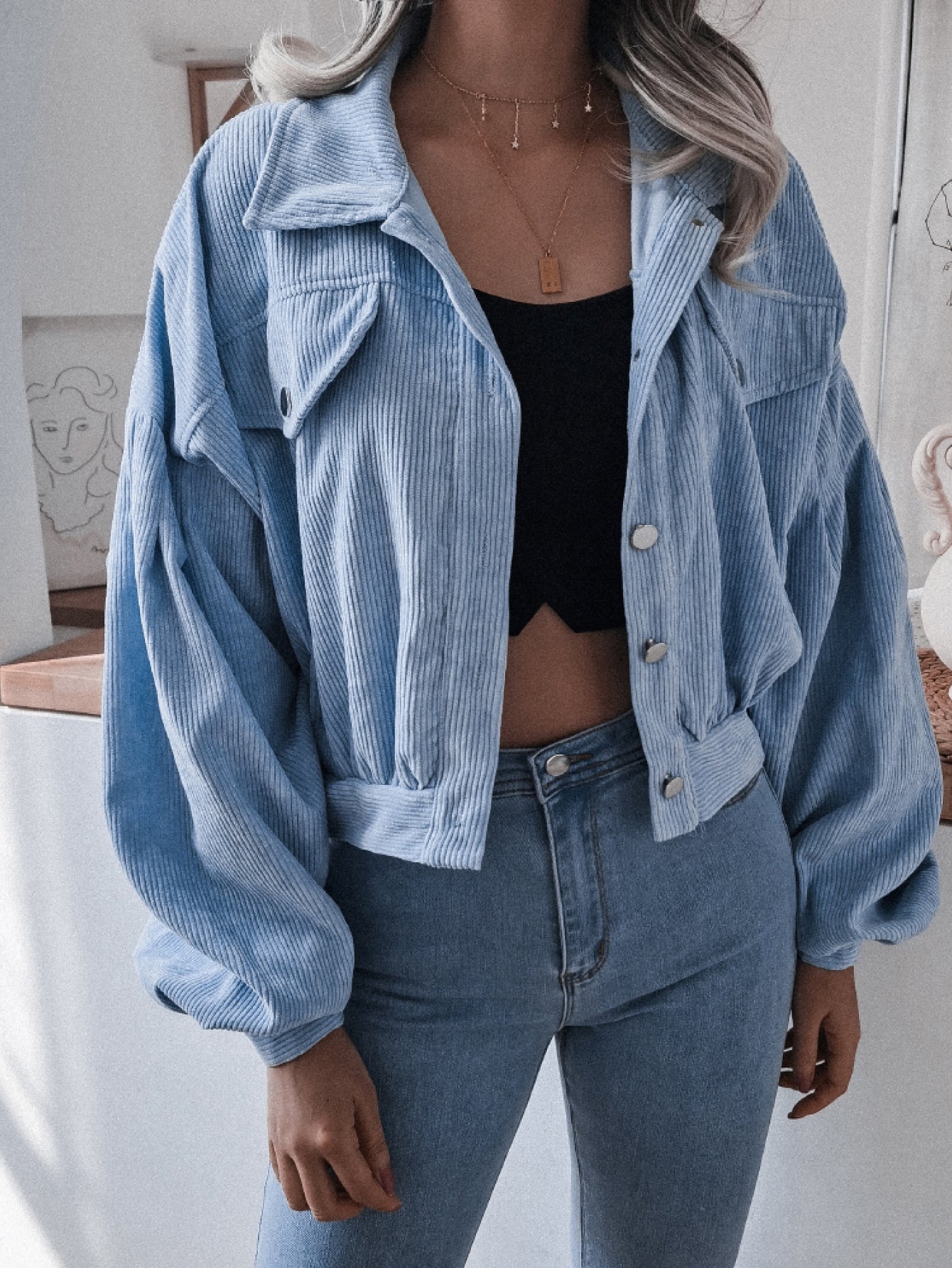Lantern Sleeve Cropped Corduroy Jacket - Pistols 'n Petticoats - #westernboutique# - #westernfashion#