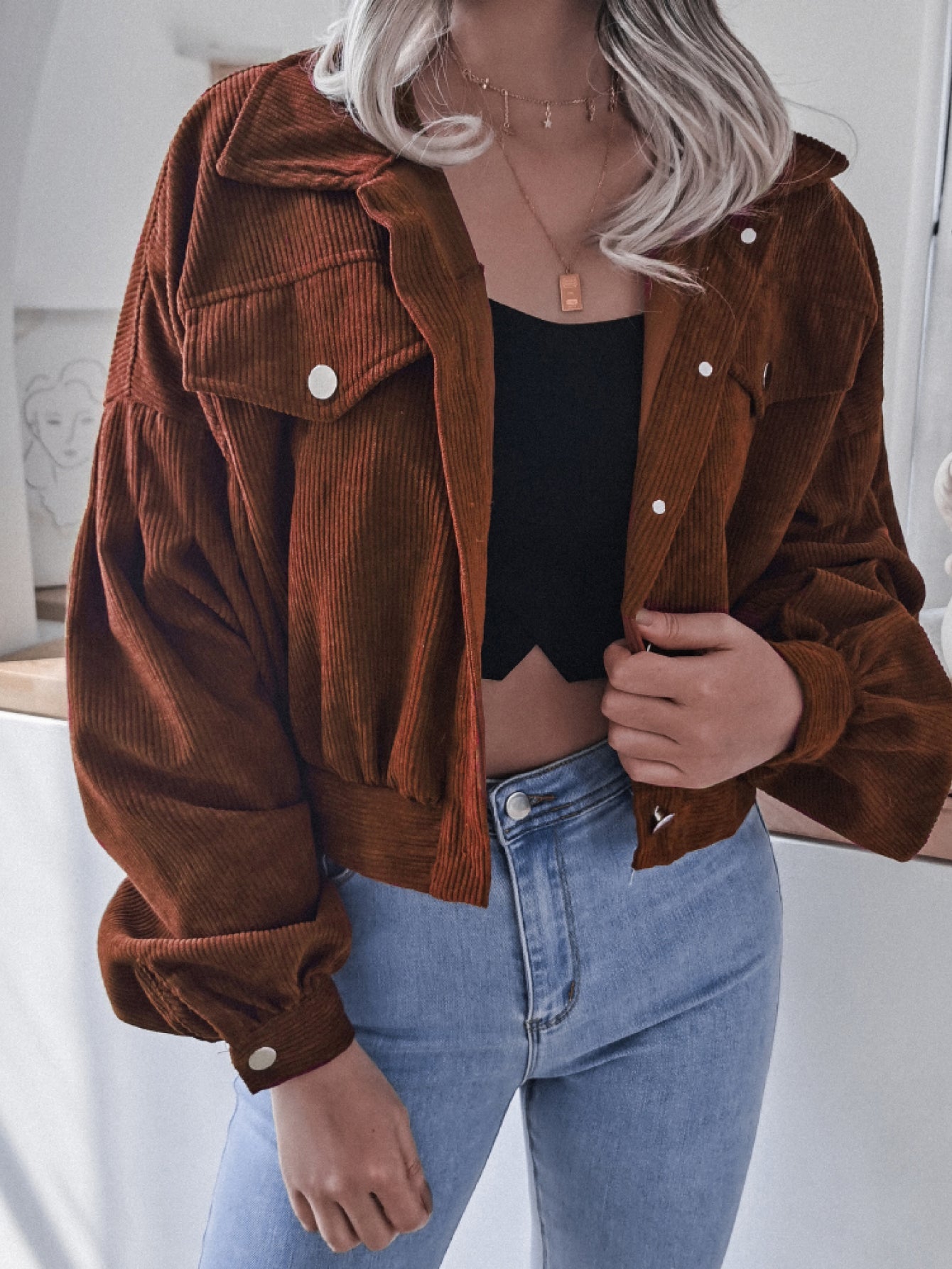 Lantern Sleeve Cropped Corduroy Jacket - Pistols 'n Petticoats - #westernboutique# - #westernfashion#
