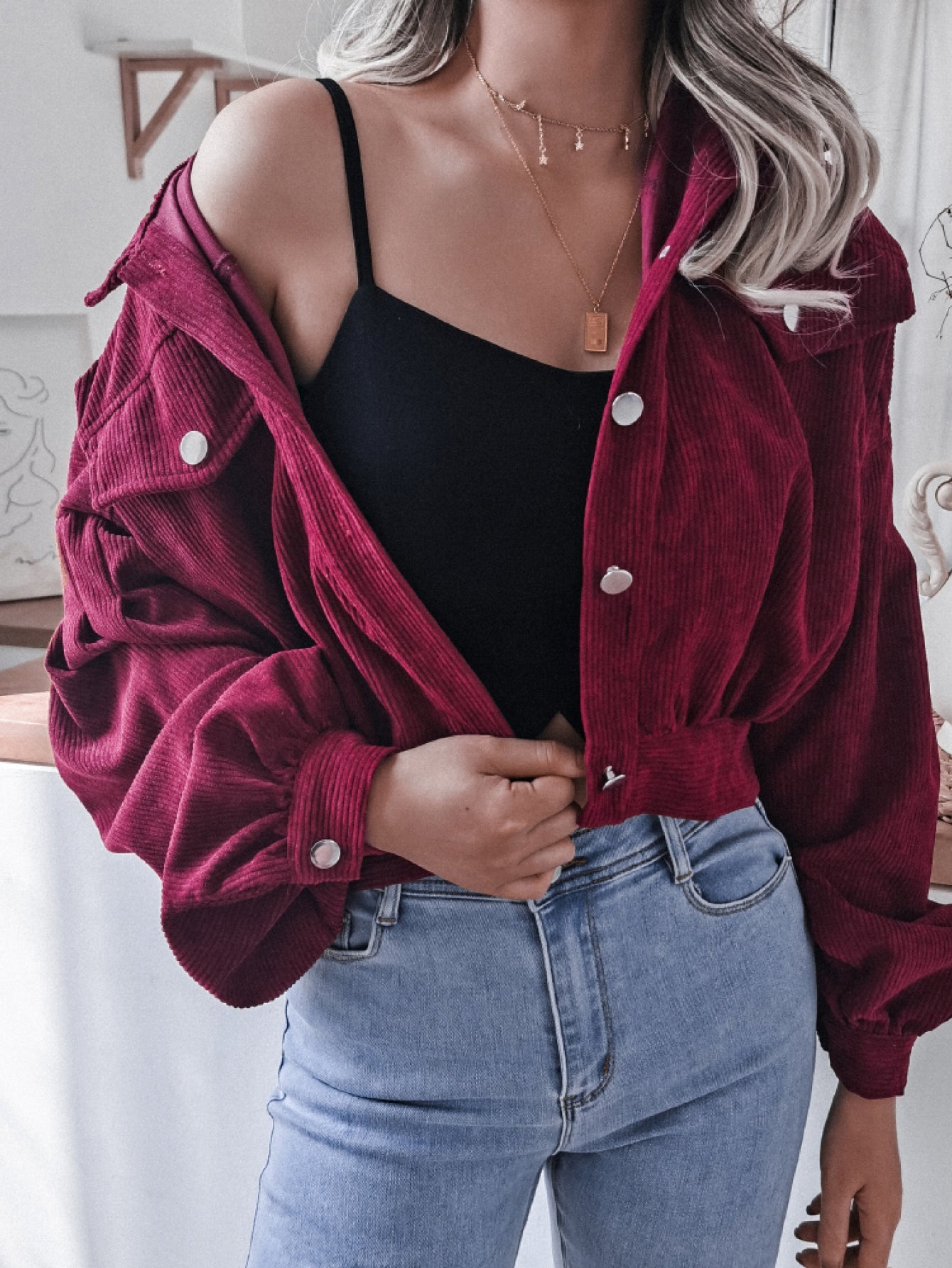 Lantern Sleeve Cropped Corduroy Jacket - Pistols 'n Petticoats - #westernboutique# - #westernfashion#