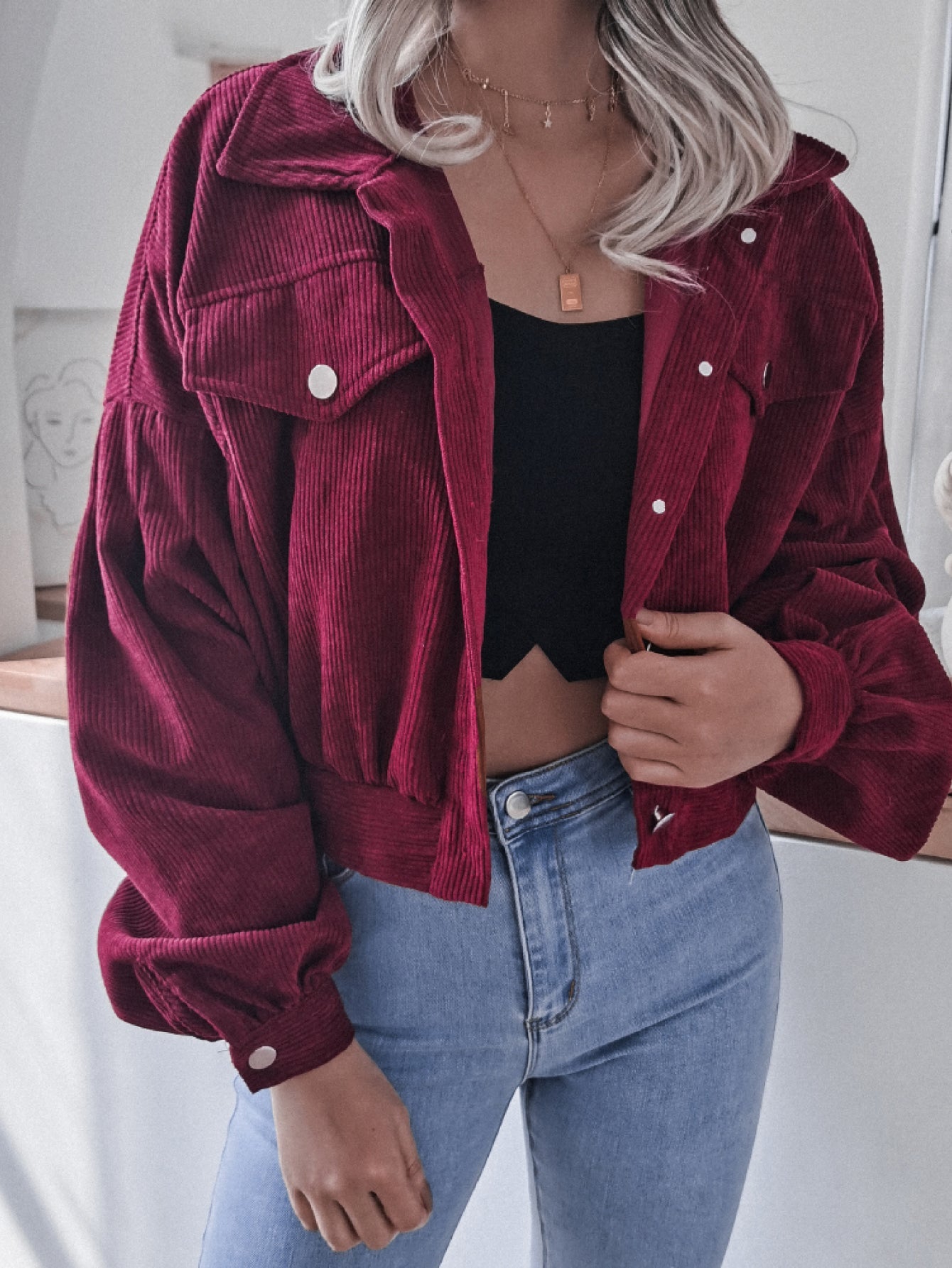 Lantern Sleeve Cropped Corduroy Jacket - Pistols 'n Petticoats - #westernboutique# - #westernfashion#