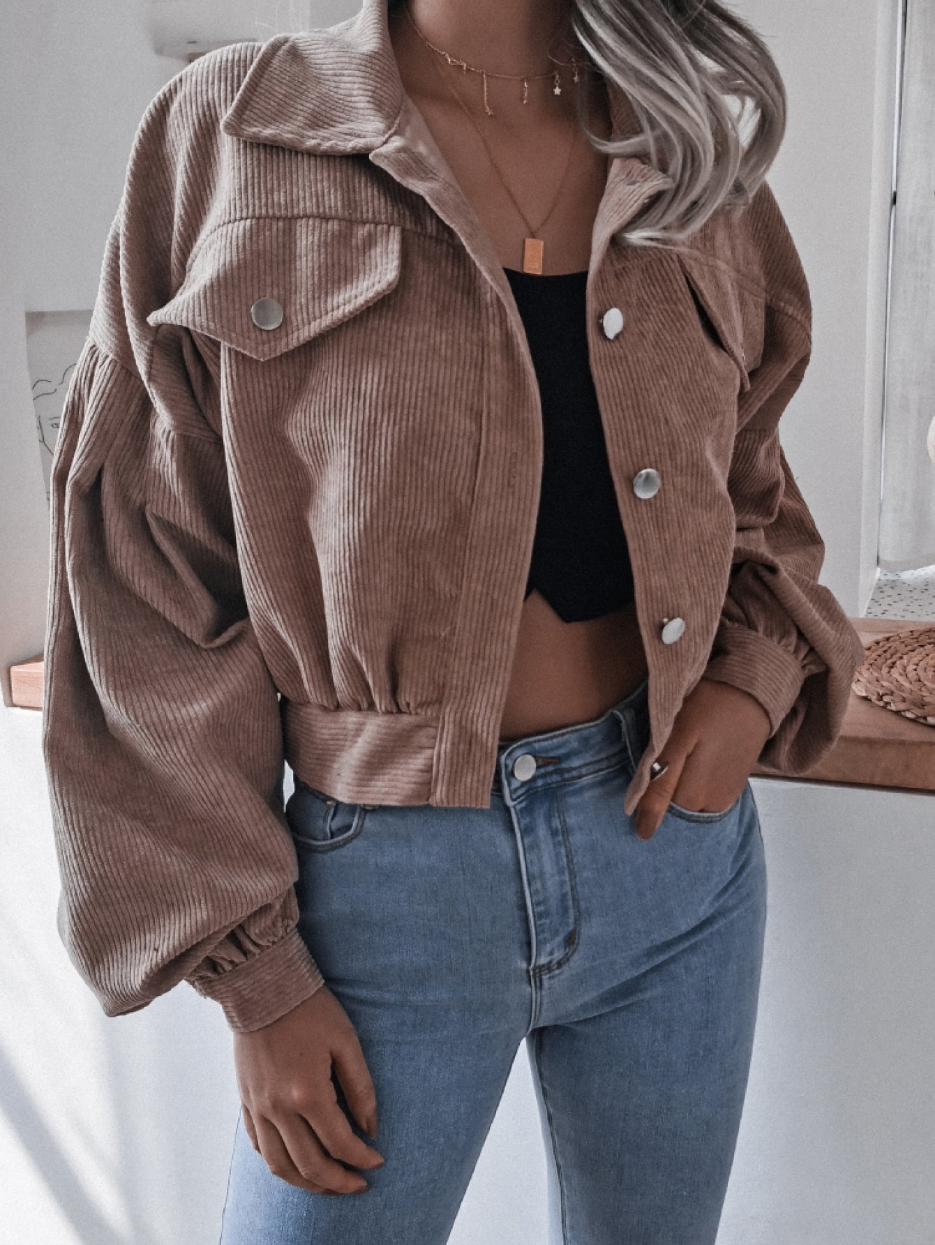 Lantern Sleeve Cropped Corduroy Jacket - Pistols 'n Petticoats - #westernboutique# - #westernfashion#