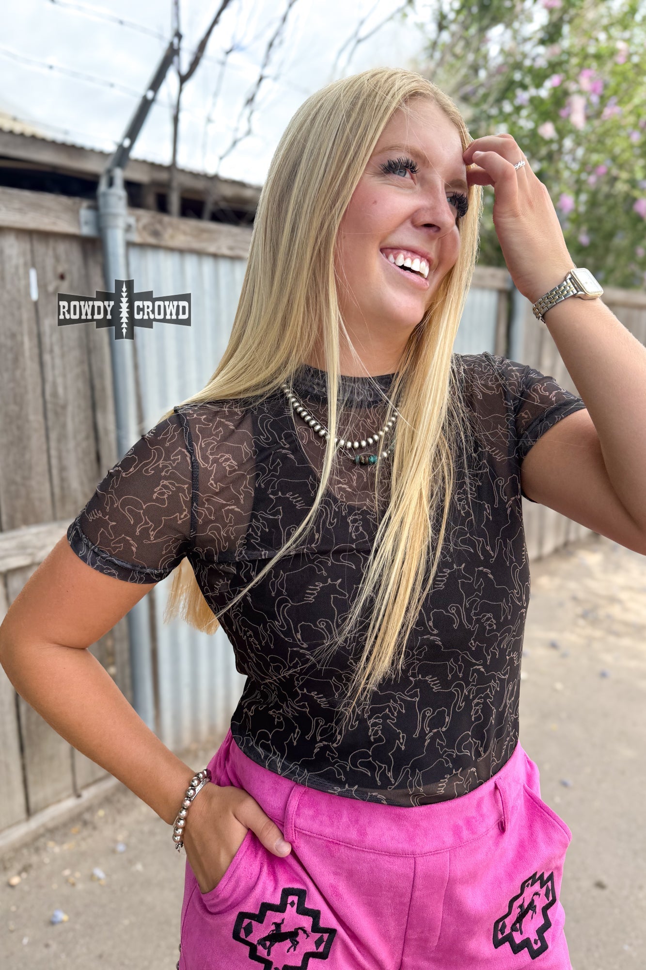 Lariat Mesh Top - Pistols 'n Petticoats - western boutique - womens western wear - western wear womens
