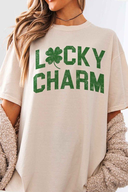 LUCKY CHARM ST PATRICKS OVERSIZED GRAPHIC TEE - Pistols 'n Petticoats - #westernboutique# - #westernfashion#