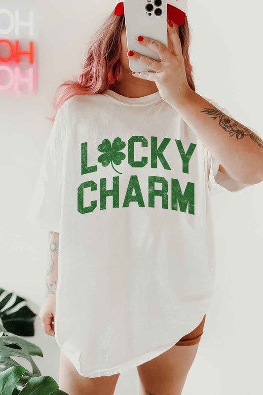 LUCKY CHARM ST PATRICKS OVERSIZED GRAPHIC TEE - Pistols 'n Petticoats - #westernboutique# - #westernfashion#