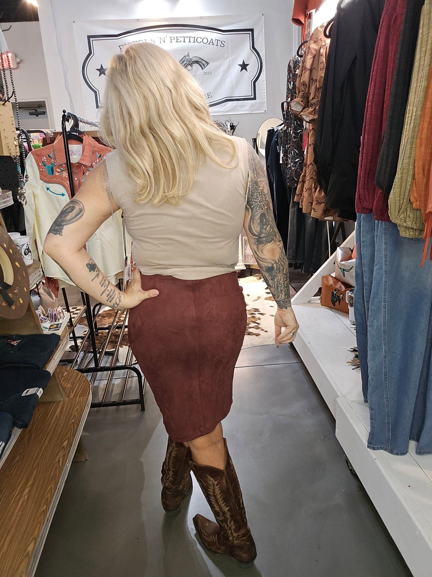 Maroon Swade skirt - Pistols 'n Petticoats - #westernboutique# - #westernfashion#